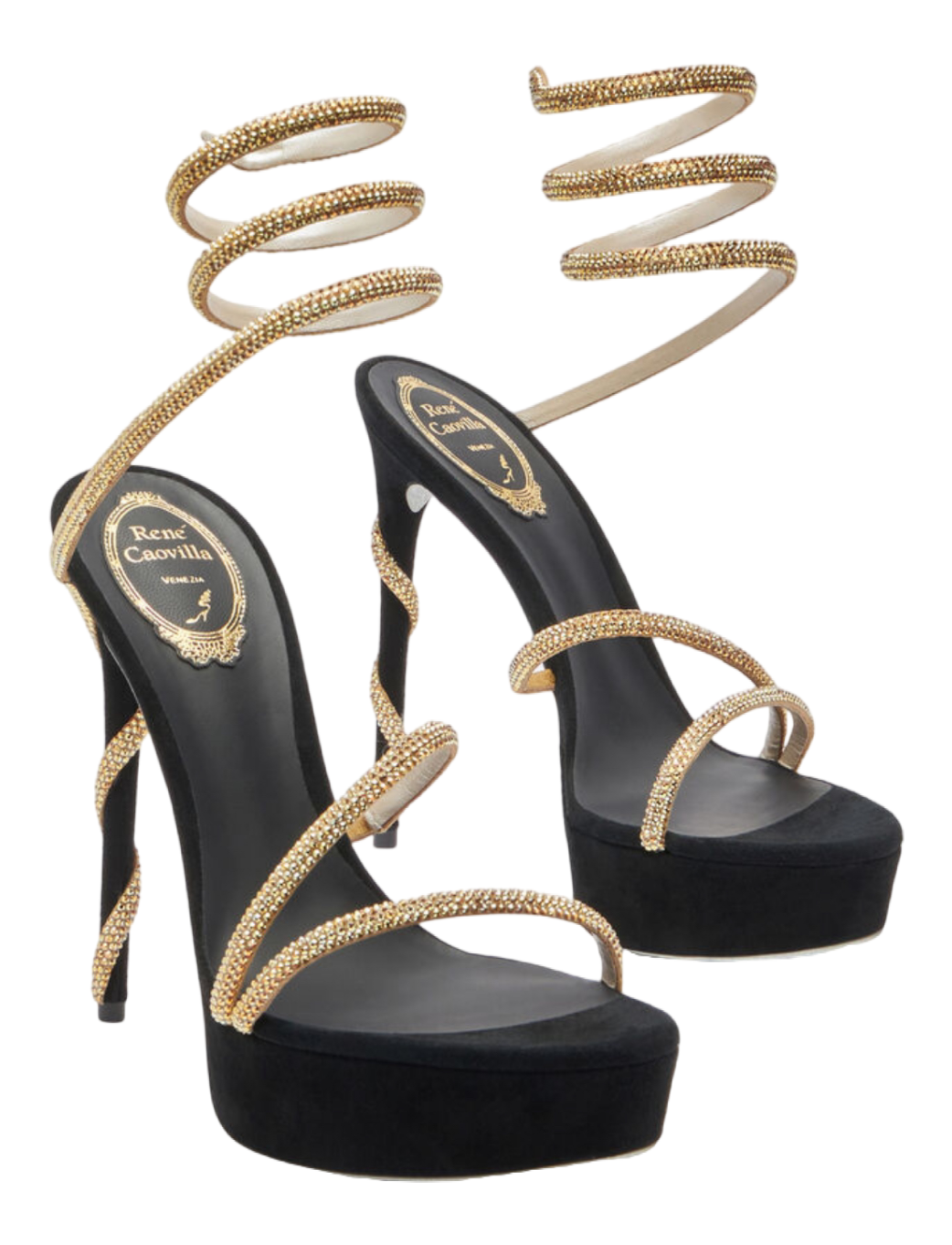 Închiriere sandale Rene Caviolla MARGOT CRYSTAL BLACK-GOLD PLATFORM SANDAL